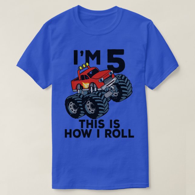 Monster Truck 5th Birthday Funny Kids Gift Quote 5 T-Shirt (Design Front)