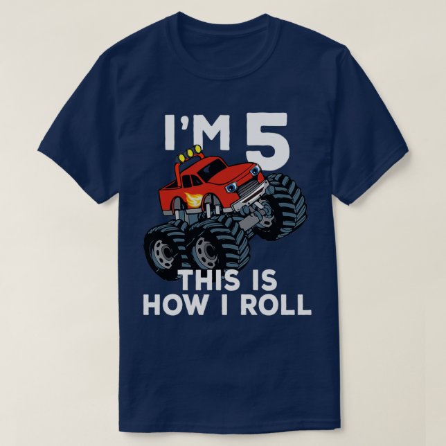 Monster Truck 5th Birthday Funny Kids Gift Quote 5 T-Shirt (Design Front)
