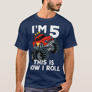 Monster Truck 5th Birthday Funny Kids Gift Quote 5 T-Shirt