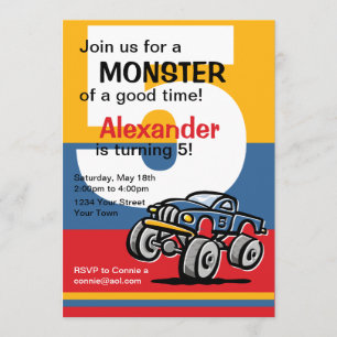 Monster Truck 5th Birthday Invitation