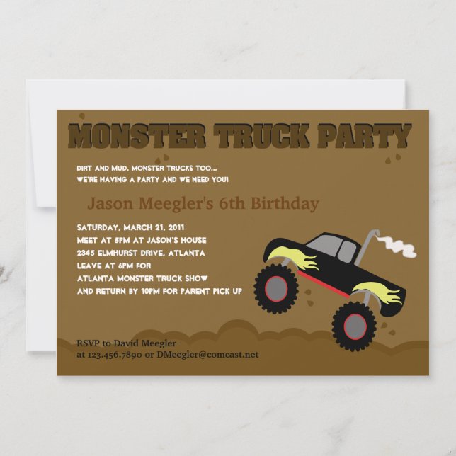 MONSTER TRUCK 5x7 Birthday Invitations (Front)