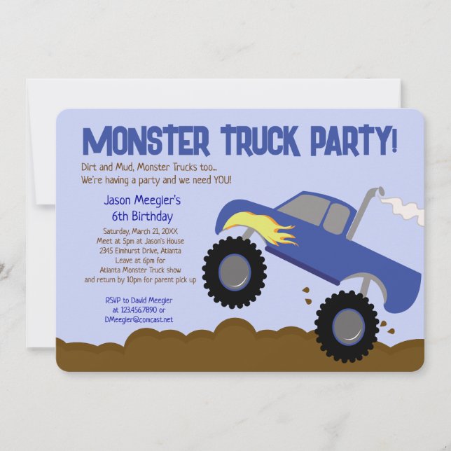 MONSTER TRUCK 5x7 Birthday Invitations (Front)