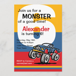 Monster Truck 6th Birthday Invitation