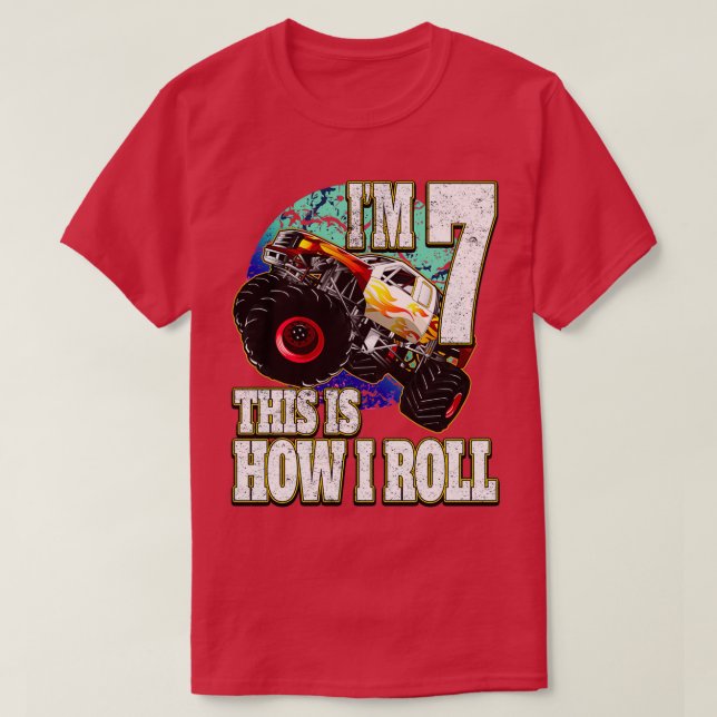 Monster Truck 7 Year Old Birthday 2 T-Shirt (Design Front)