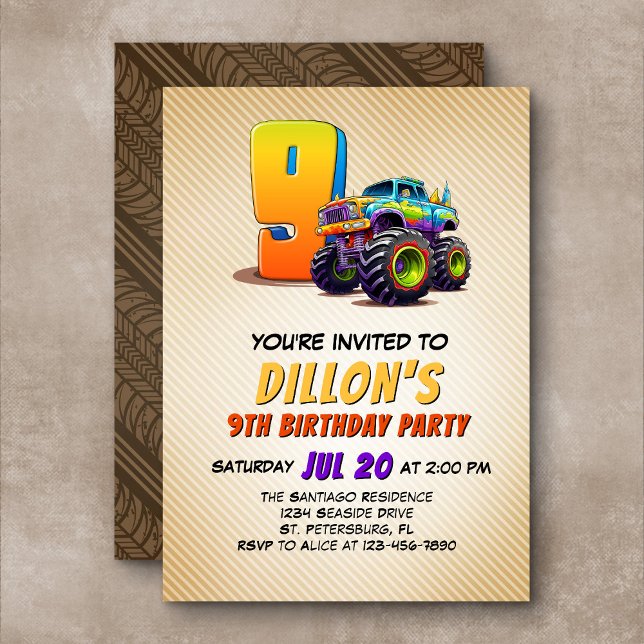 Monster Truck 9th Birthday Invitation (Creator Uploaded)