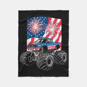 Monster Truck American Flag, Fourth July, Independ Fleece Blanket