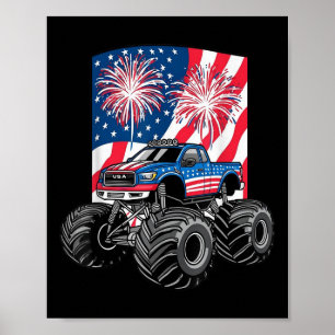 Monster Truck American Flag, Fourth July, Independ Poster
