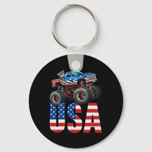 Monster Truck American Flag July 4th Usa Racing Fo Key Ring