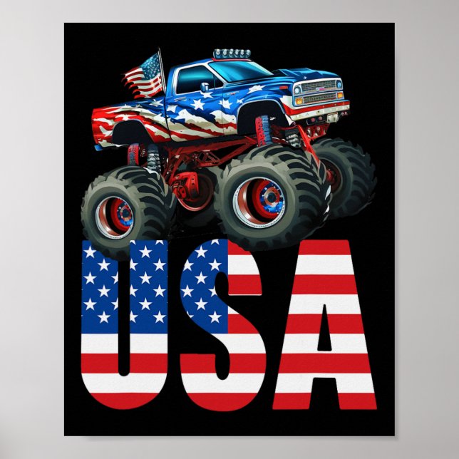 Monster Truck American Flag July 4th Usa Racing Fo Poster (Front)