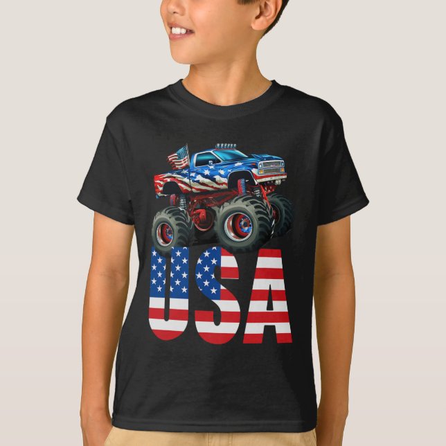 Monster Truck American Flag July 4th Usa Racing Fo T-Shirt (Front)