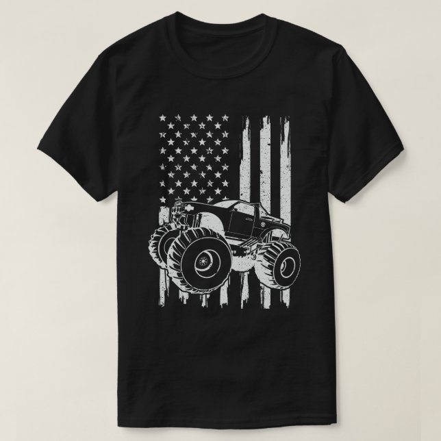  Monster Truck American Flag Patriotic 4th of July T-Shirt (Design Front)