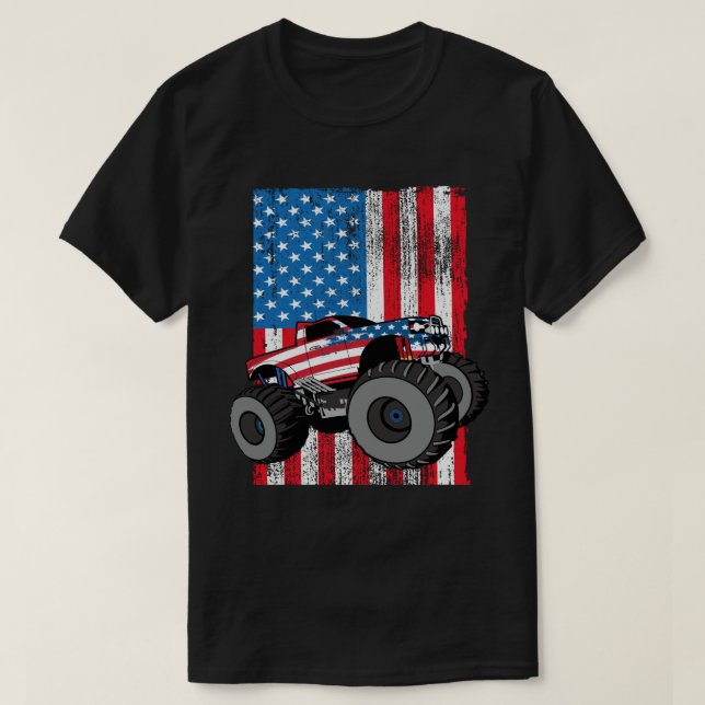  Monster Truck American Flag Patriotic 4th of July T-Shirt (Design Front)