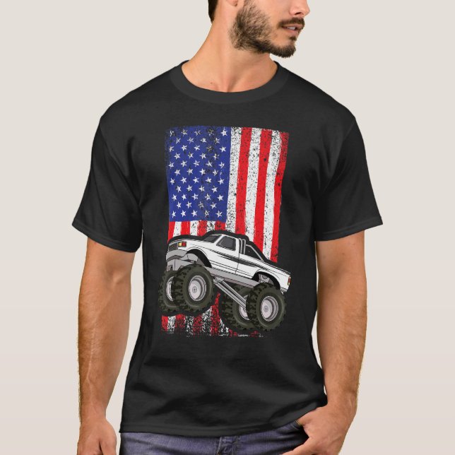 Monster Truck American Flag Patriotic Kids Youth M T-Shirt (Front)