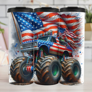 Monster Truck American Flag Splash Thermal Tumbler