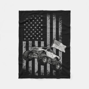 Monster truck american flag vintage design july fleece blanket