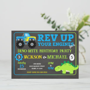 Monster Truck and Dinosaur Joint Birthday Invitation