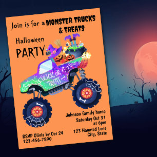 Monster Truck And Treats Halloween Party  Invitation