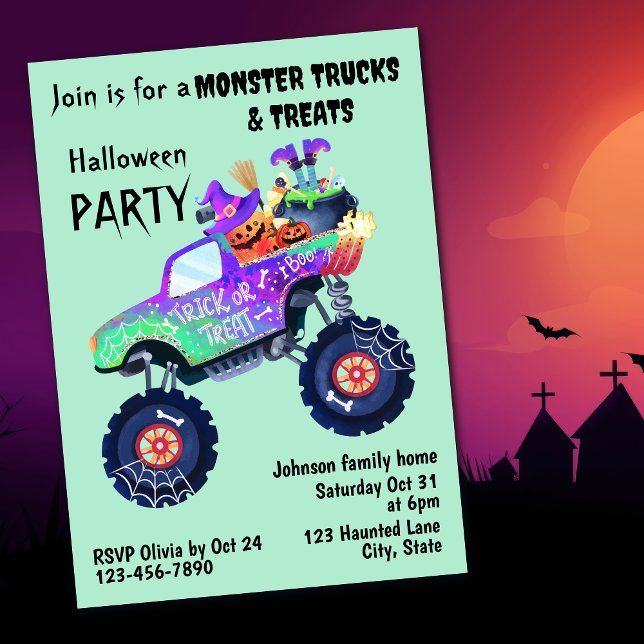 Monster Truck And Treats Halloween Party  Invitation (Creator Uploaded)
