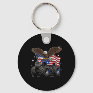 Monster Truck Bald Eagle 4th Of July Boys American Key Ring