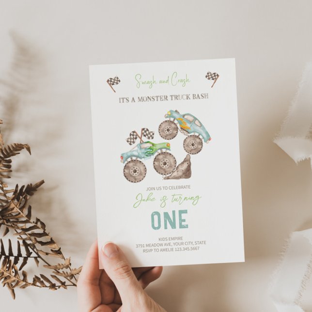 Monster Truck Bash 1st Birthday Invitation  (Creator Uploaded)