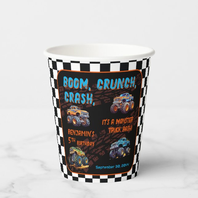 Monster Truck Bash Boy 5th Birthday Party Paper Cups (Back)