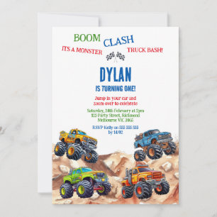 Monster Truck Bash Boy Birthday Invitation