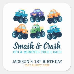 Monster Truck Bash Boys Birthday Square Sticker