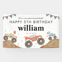 Monster Truck Bash Car Race Flags Birthday Welcome