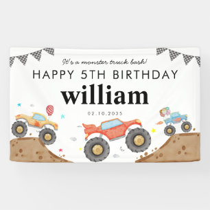 Monster Truck Bash Car Race Flags Birthday Welcome Banner