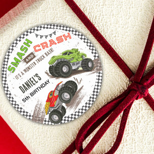 Monster truck bash cool modern cute 5th birthday  classic round sticker