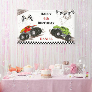 Monster truck bash cool modern kid 4th birthday banner