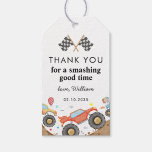 Monster Truck Bash Race Watercolor Kids Birthday Gift Tags