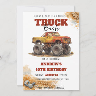Monster Truck Bash Vintage Rusty Truck Birthday Invitation