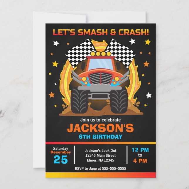 Monster Truck Birthday Bash Invitation (Front)