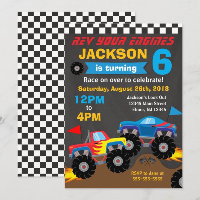 Monster Truck Birthday Bash Invitation (Front/Back)