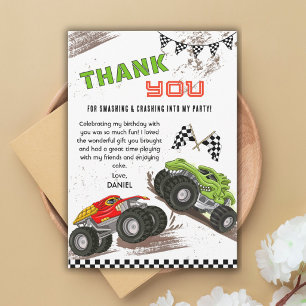 Monster truck birthday bash kids cool modern thank you card