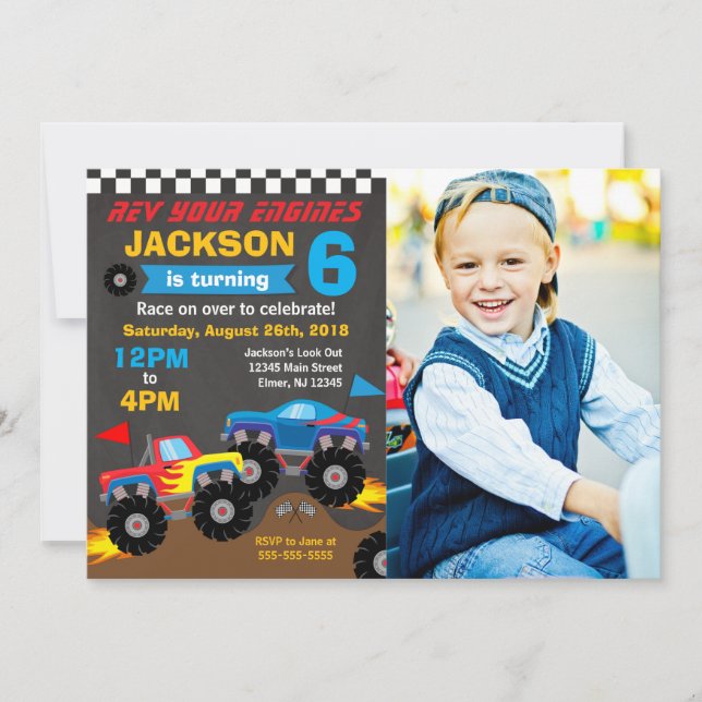 Monster Truck Birthday Bash Photo Invitation (Front)