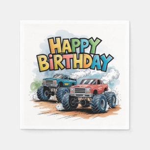 Monster Truck Birthday Bash Watercolor Art Napkin