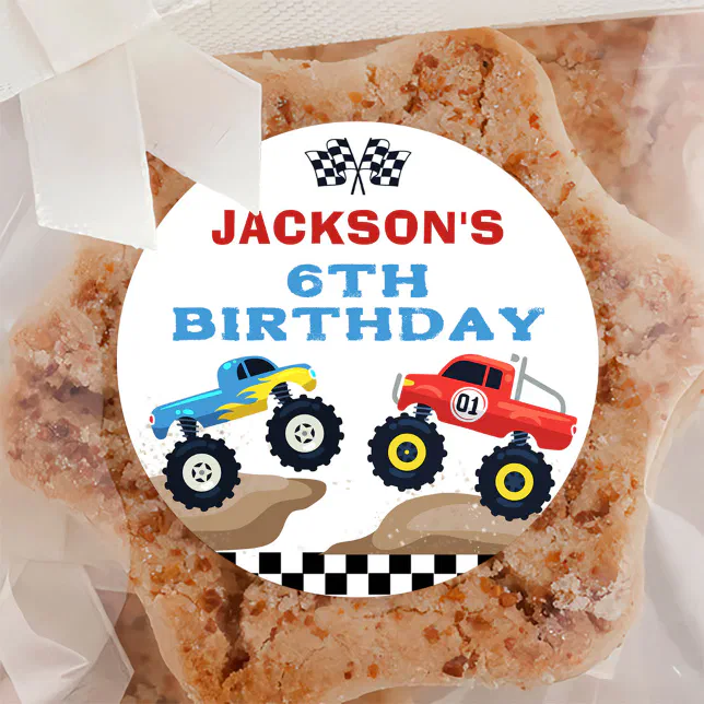 Monster Truck Birthday Classic Round Sticker | Zazzle