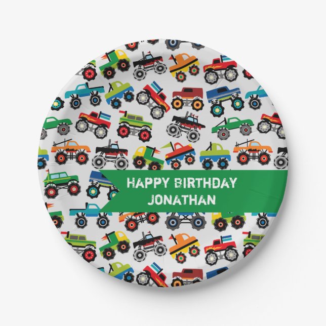 Monster Truck Birthday Custom Paper Plate (Front)