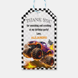 Monster Truck Birthday Fire Flames Gift Tags