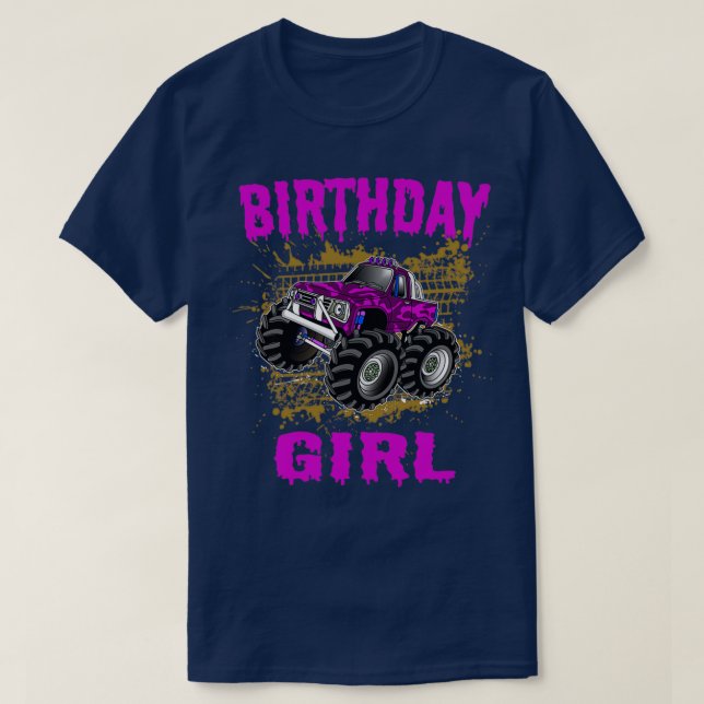 Monster Truck Birthday Girl Gift Kids Pink Purple  T-Shirt (Design Front)