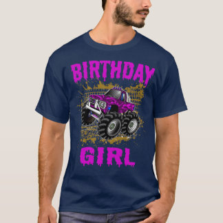 Monster Truck Birthday Girl Gift Kids Pink Purple T-Shirt