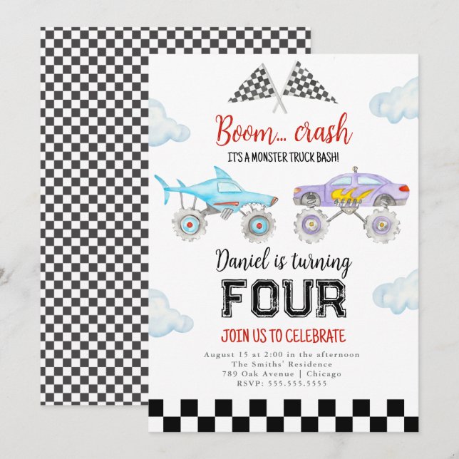 Monster Truck Birthday Invitation (Front/Back)