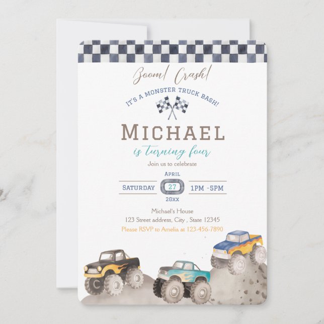 Monster Truck Birthday Invitation (Front)