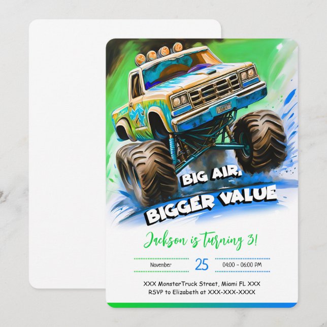 Monster Truck Birthday  Invitation (Front/Back)