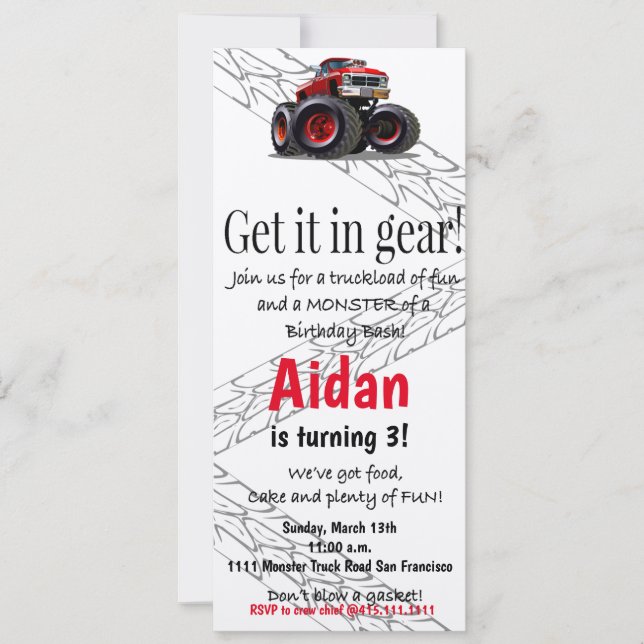 Monster Truck Birthday Invitation (Front)