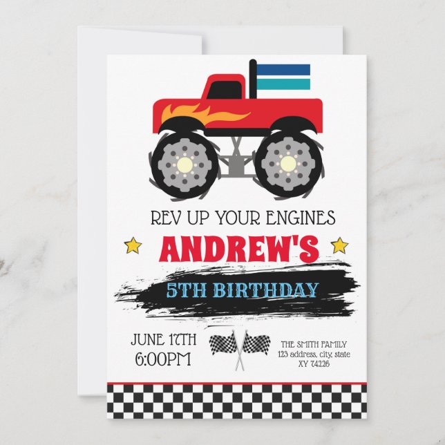 Monster truck birthday invitation (Front)