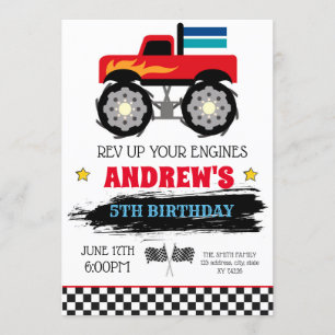 Monster truck birthday invitation