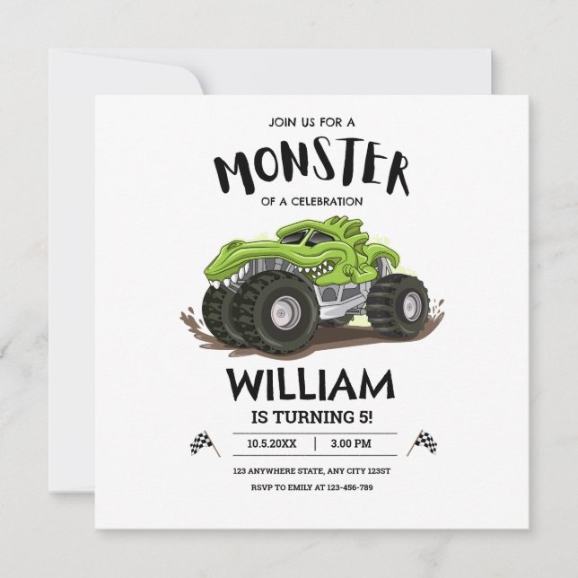 Monster Truck Birthday Invitation, Boys Birthday  (Front)